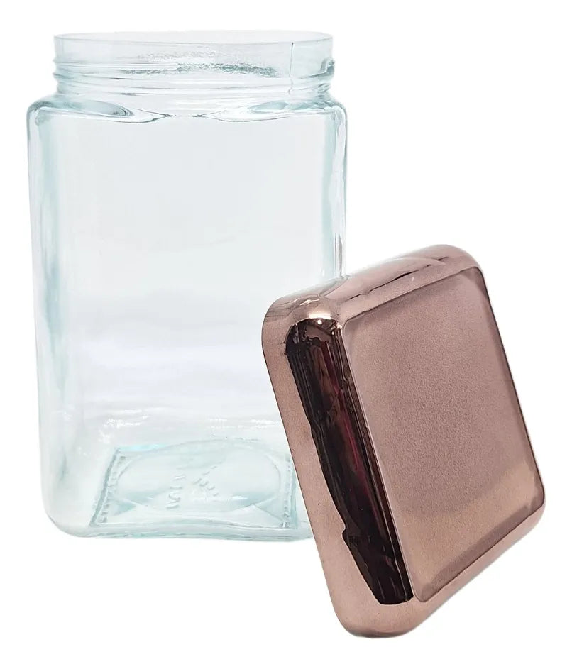 Frasco Cuadrado 1.3L de Vidrio con Tapa Metálica