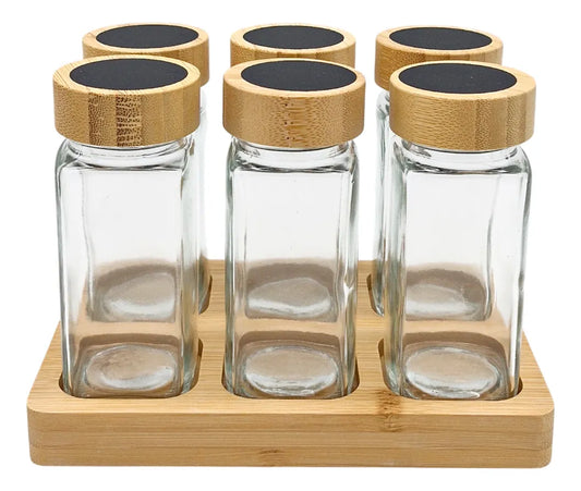 Especiero de Vidrio con Base de Madera X6