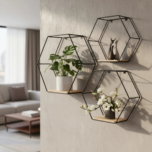 Set de Estantes Flotantes Hexagonales X3