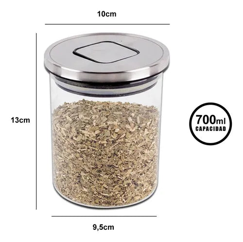 Frasco Tarro Hermético Vidrio 700ml Tapa Acero Redondo Color Tapa De Acero