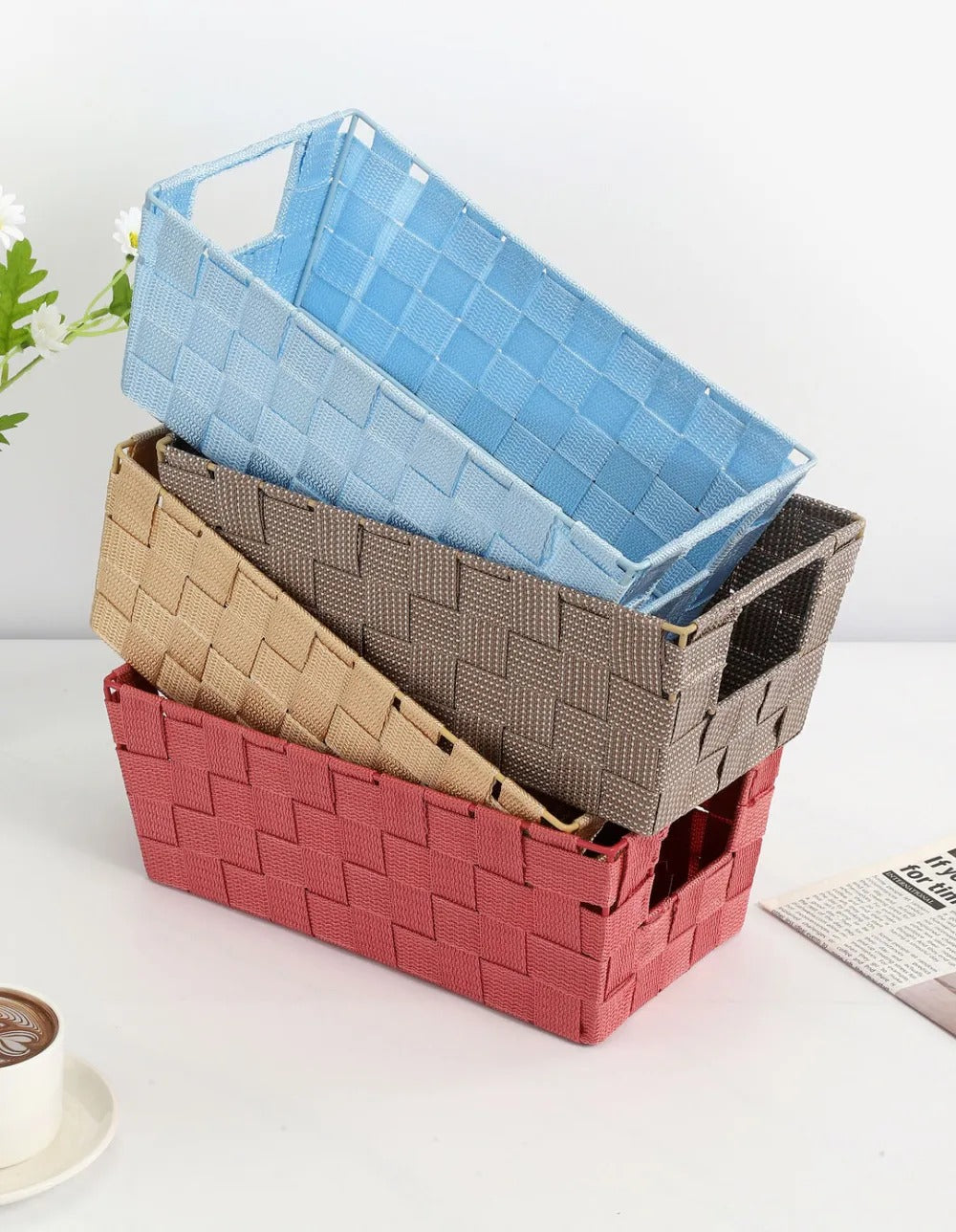 Canasto Organizador de Plastico Simil Tejido