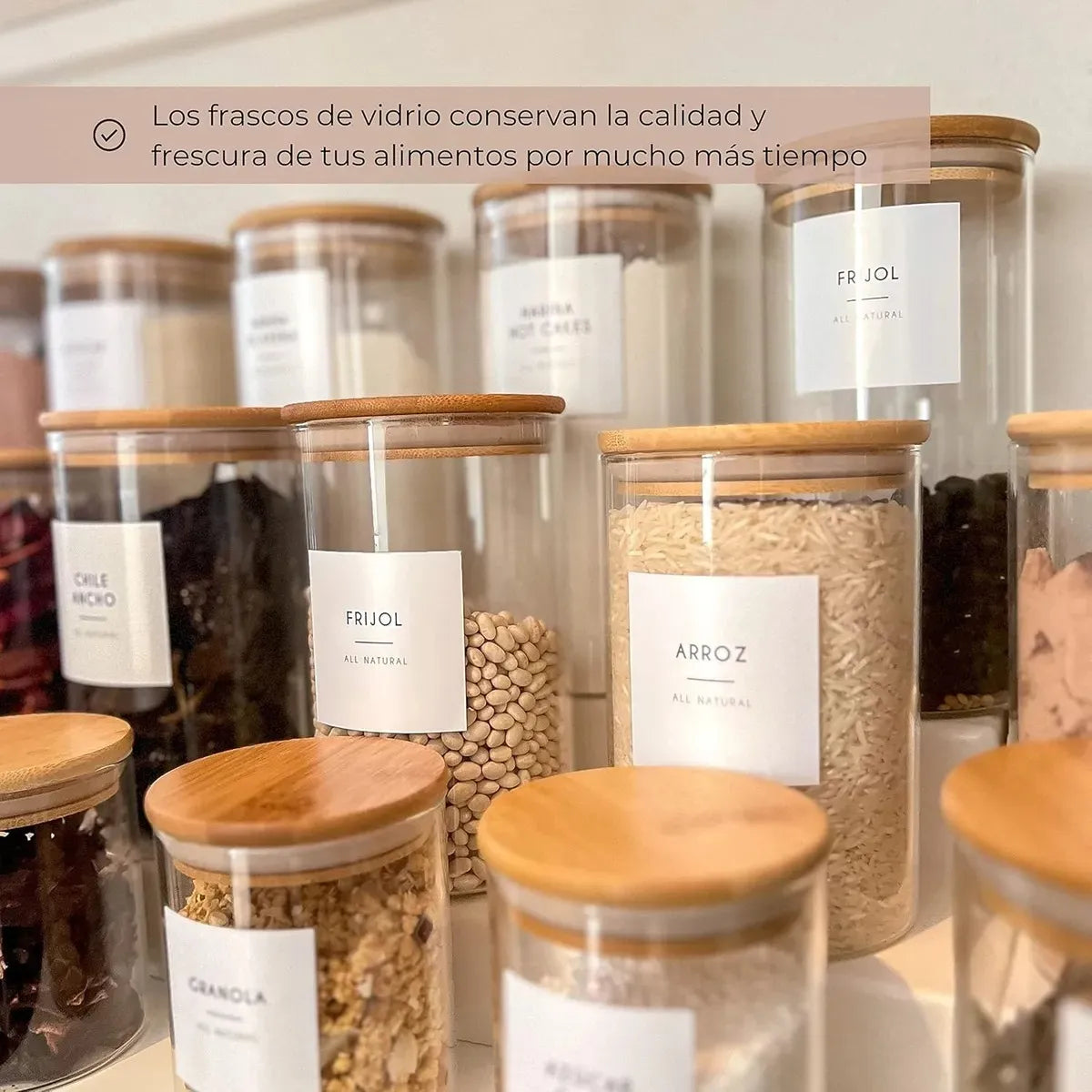 Frasco Hermetico De Vidrio Multiuso Tapa Madera 1400ml