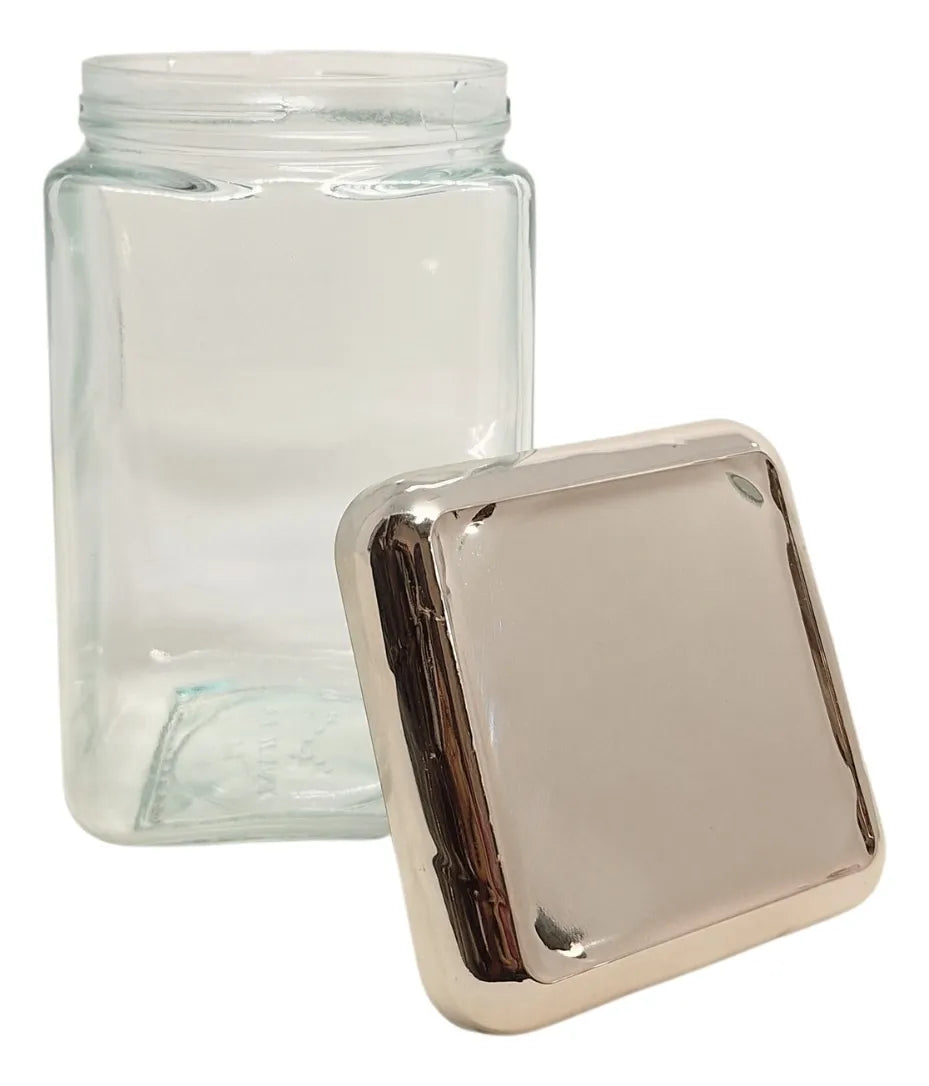 Frasco Cuadrado 1.3L de Vidrio con Tapa Metálica
