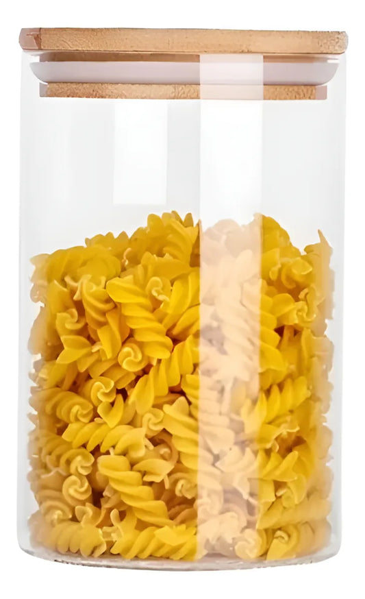 Frasco de Vidrio 17 CM Con Tapa de Madera