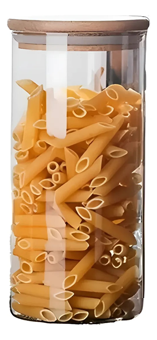 Frasco de Vidrio 22 CM Con Tapa de Madera