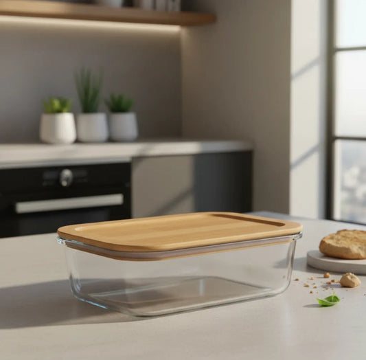 Tupper de Vidrio Hermético c/Tapa de Bambú