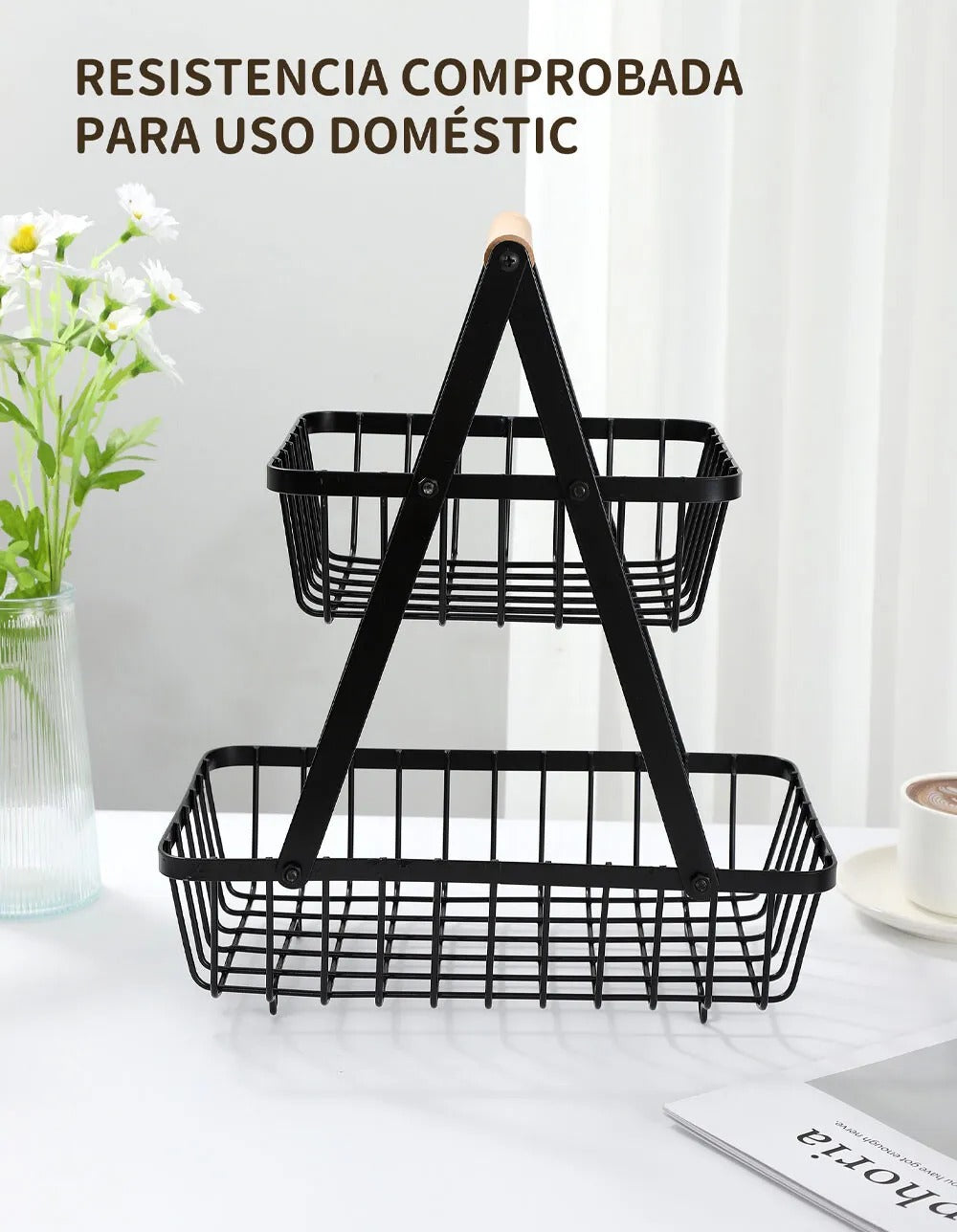 Canasto Doble con Asa de Madera