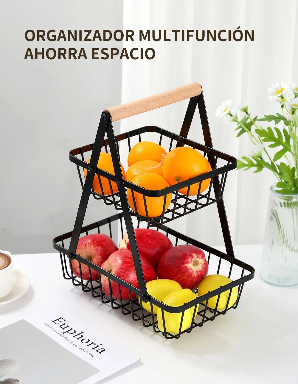 Canasto Doble con Asa de Madera