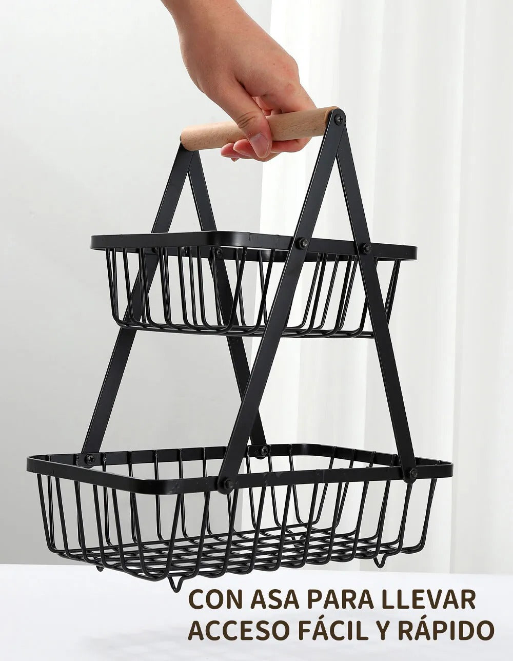 Canasto Doble con Asa de Madera