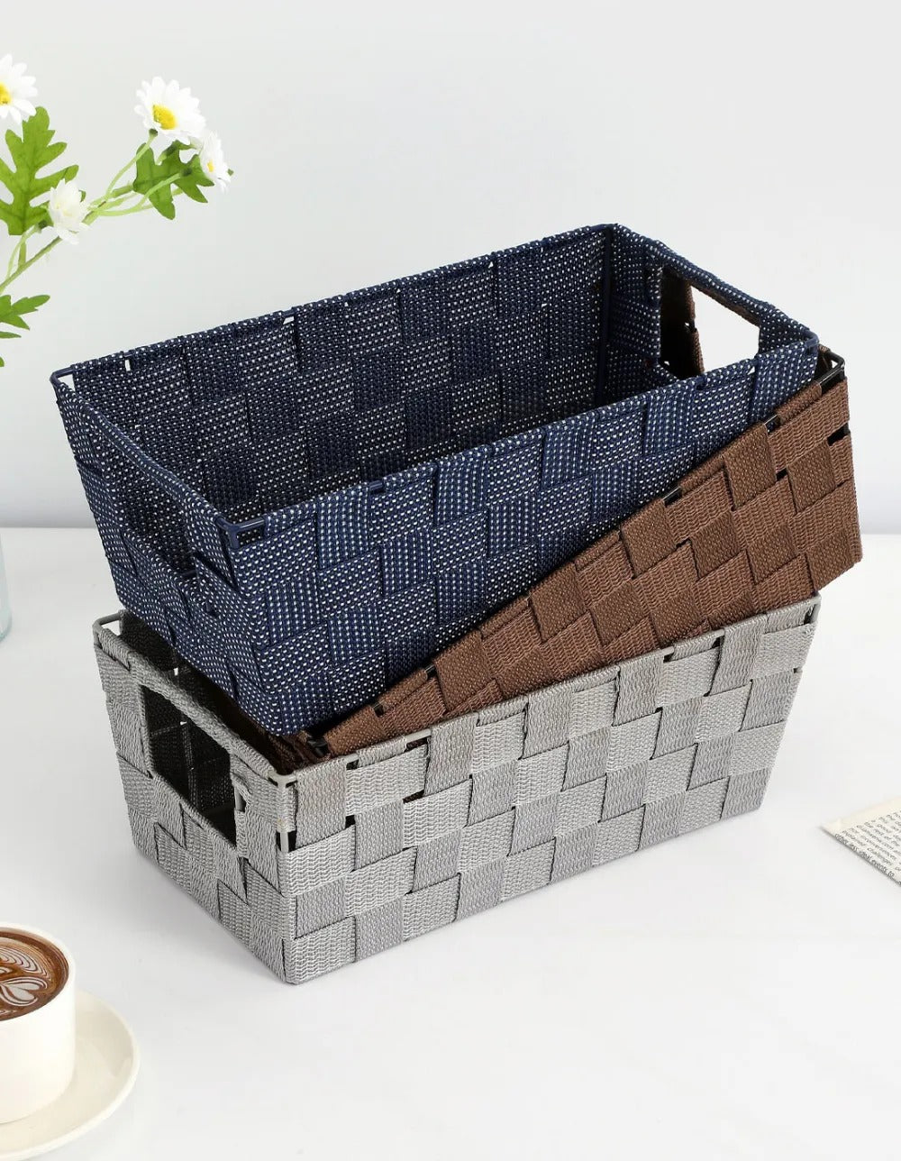 Canasto Organizador de Plastico Simil Tejido