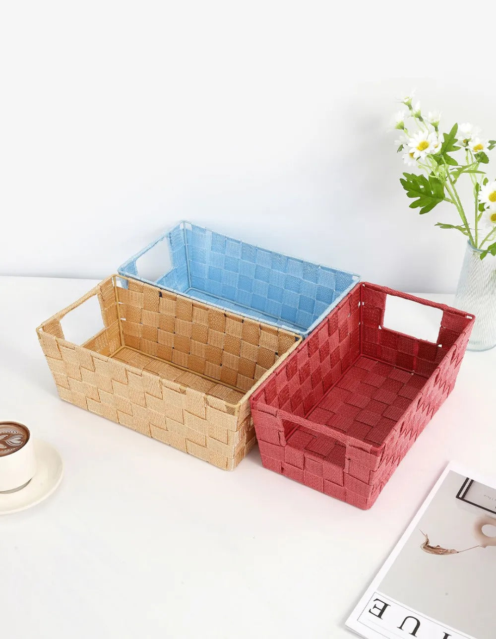 Canasto Organizador de Plastico Simil Tejido