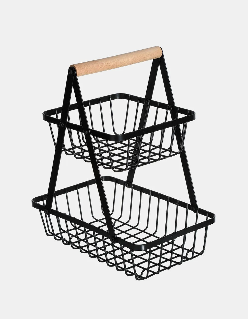 Canasto Doble con Asa de Madera