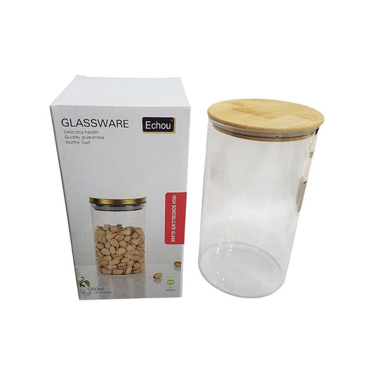 Frasco Hermetico De Vidrio Multiuso Tapa Madera 1200ml