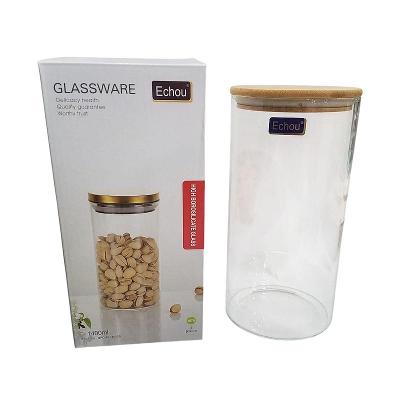 Frasco Hermetico De Vidrio Multiuso Tapa Madera 1400ml