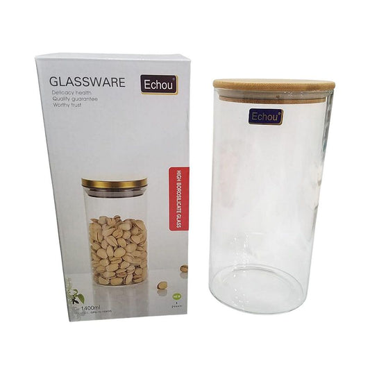 Frasco Hermetico De Vidrio Multiuso Tapa Madera 1400ml