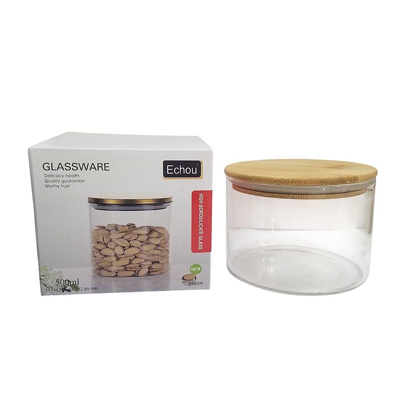 Frasco Hermetico De Vidrio Multiuso Tapa Madera 500ml