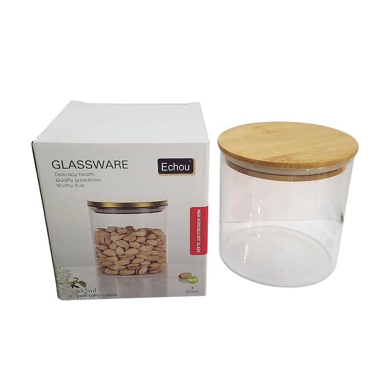 Frasco Hermetico De Vidrio Multiuso Tapa Madera 685ml