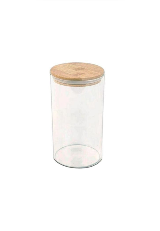 Frasco de Vidrio 22 CM Con Tapa de Madera